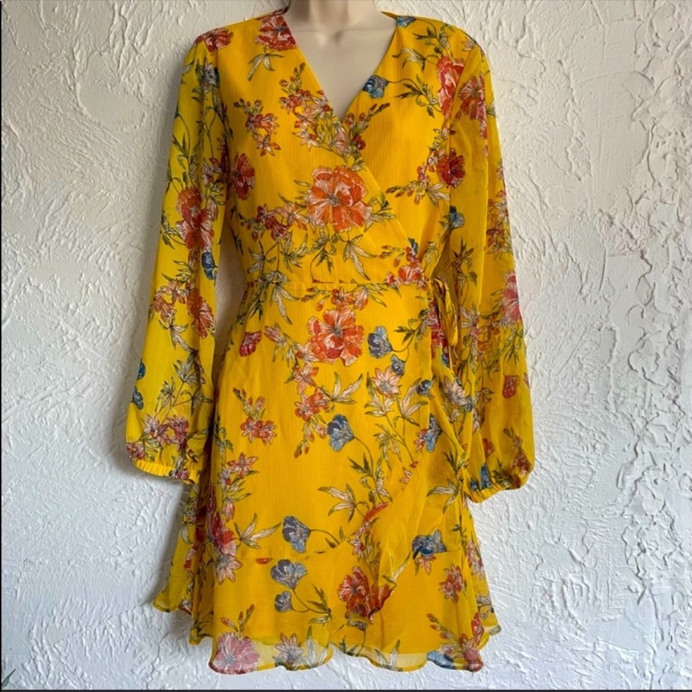 Lush Yellow Floral Wrap Dress
